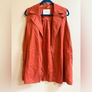 Lafayette 148 New York Boho Casual Sleeveless Linen Vest Pockets Reddish Orange